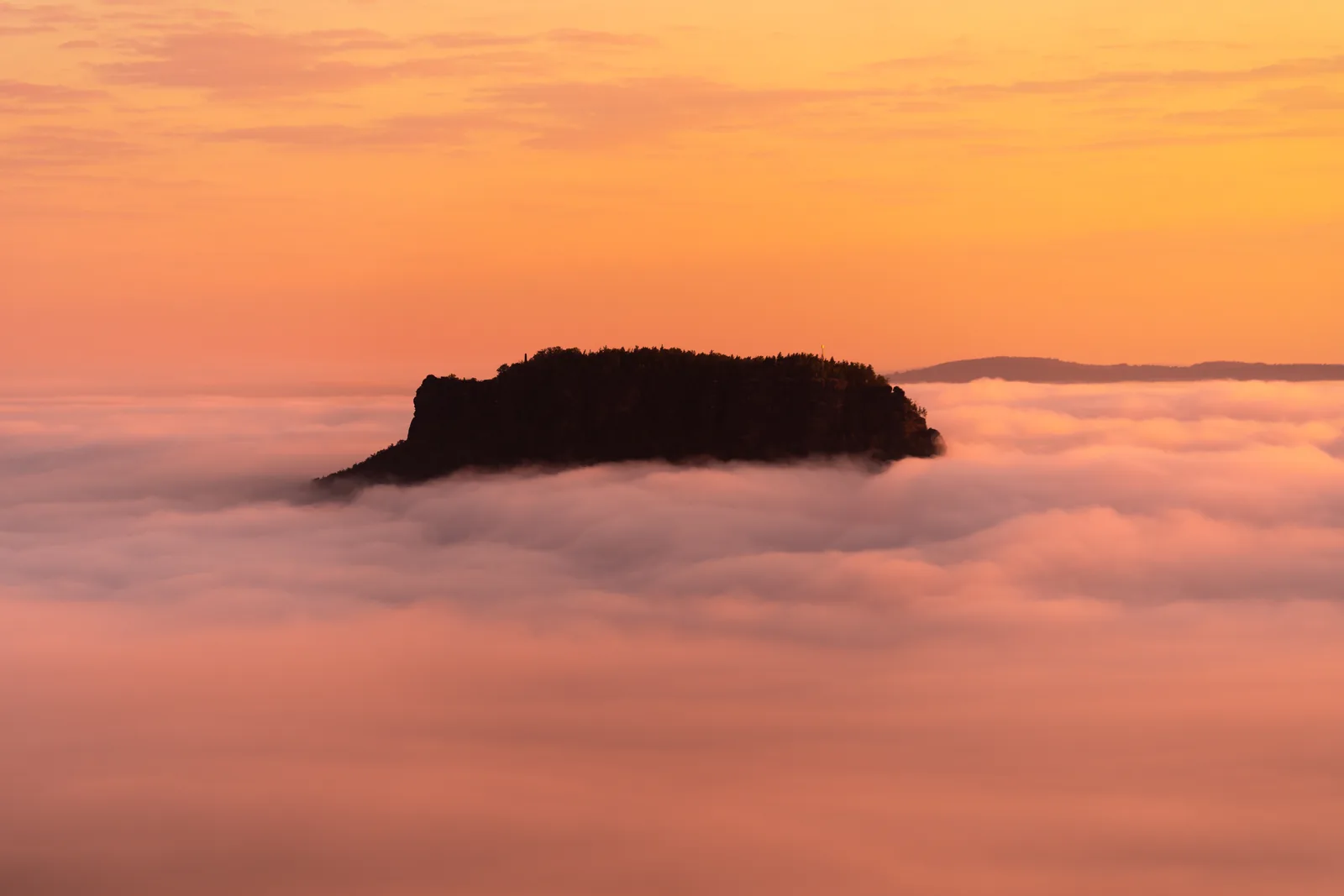 Blick vom Gohrisch zum Lilienstein bei Sonnenaufgang