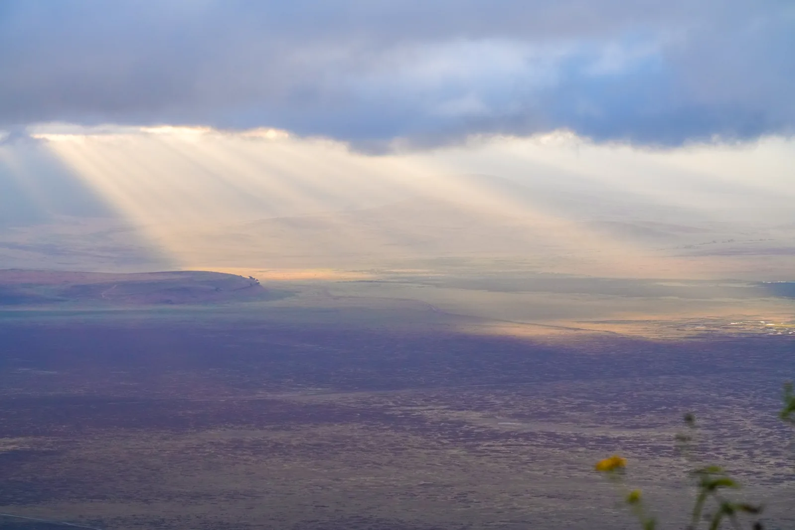 Lichtstrahlen über dem Boden des Ngorongoro-Kraters
