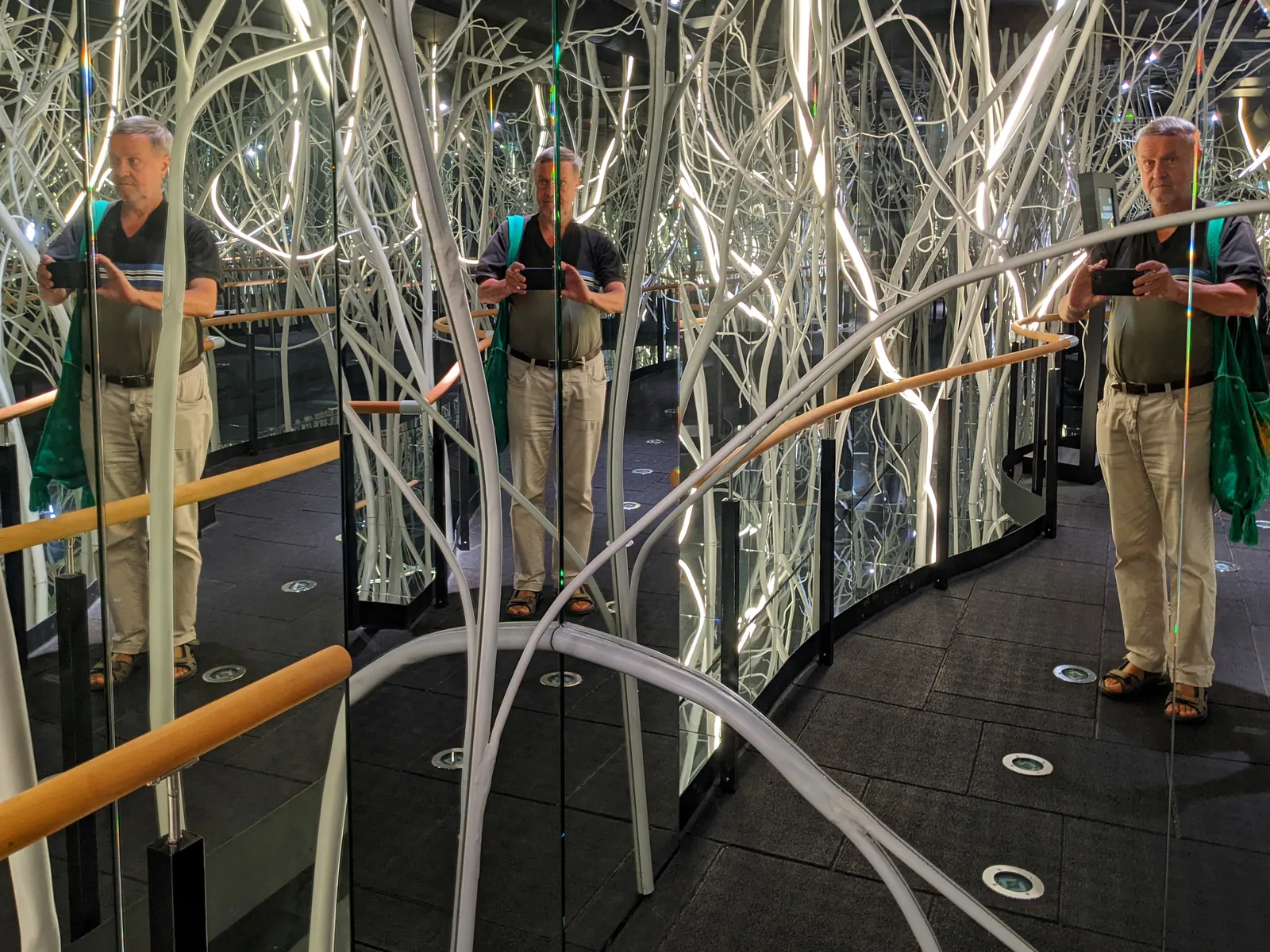 Spiegelkabinett mit hellen Astformen in der Dauerausstellung