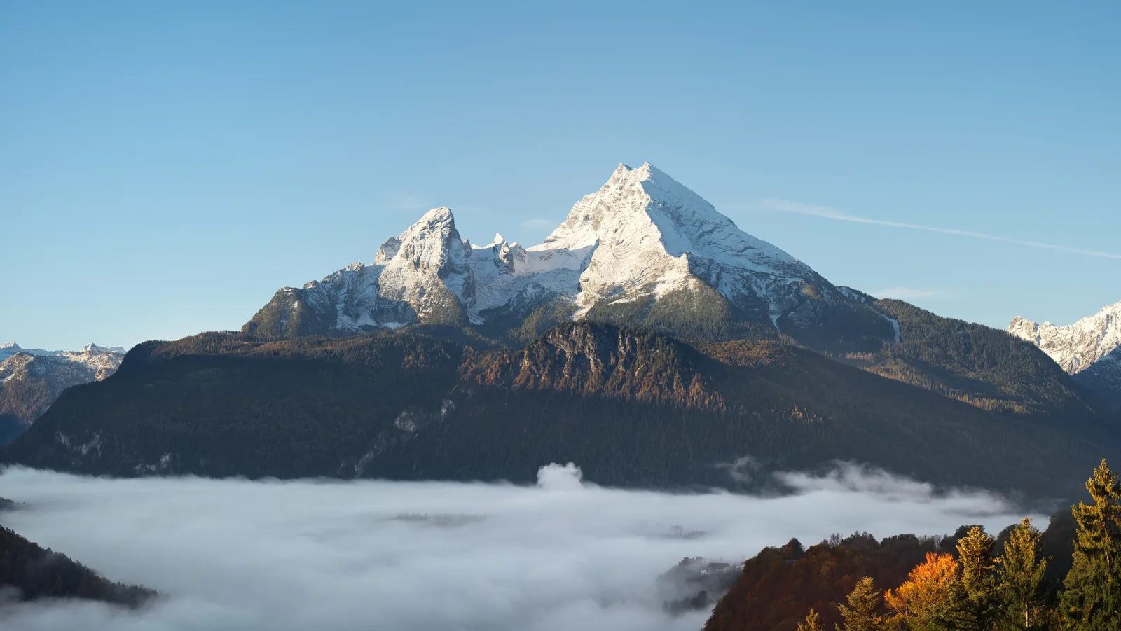 Der Watzmann in den Berchtesgadener Alpen von Norden gesehen, mit Hocheck, Mittelspitze und Südspitze