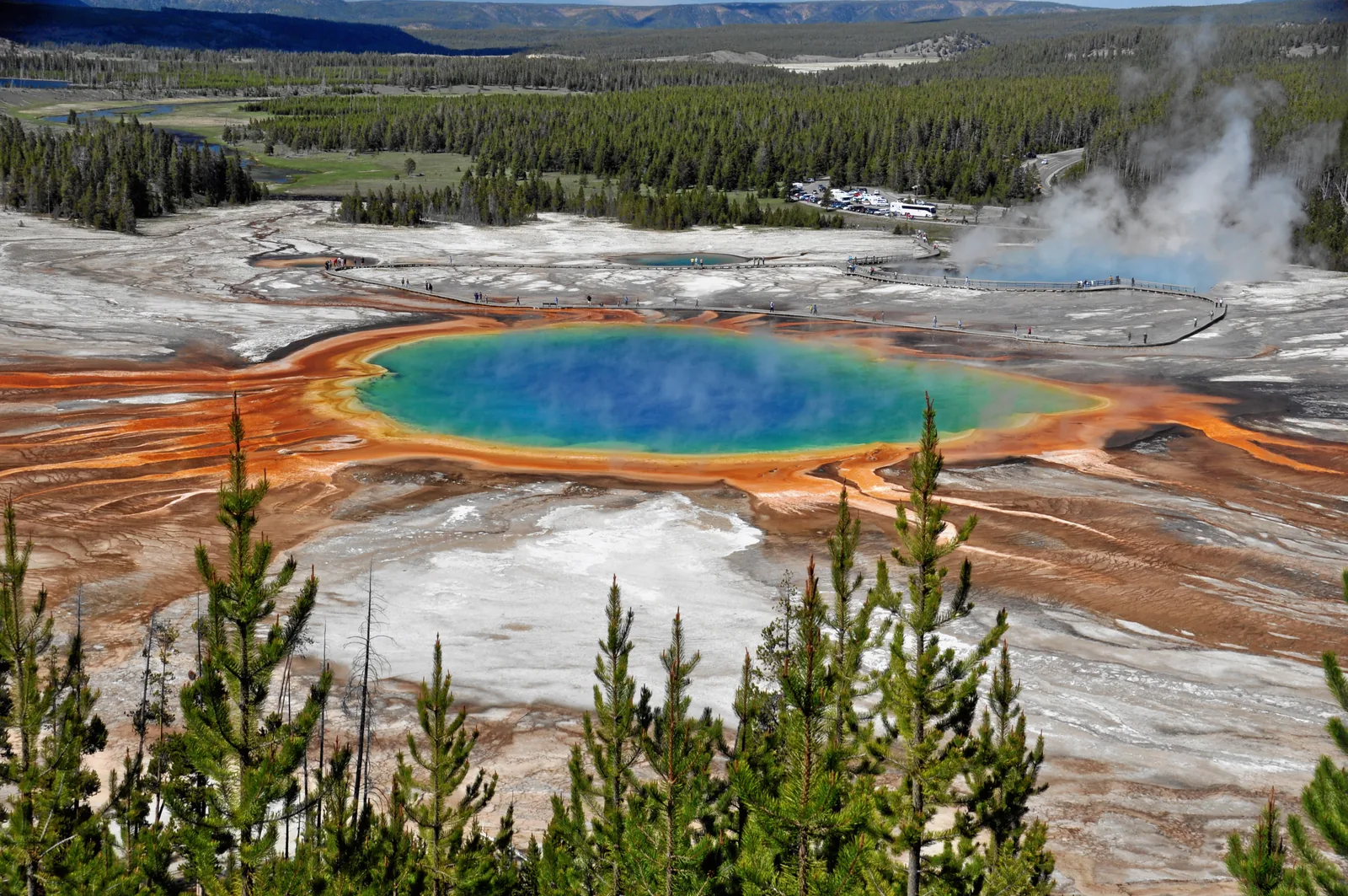 Die Grand Prismatic Spring aus der Höhe